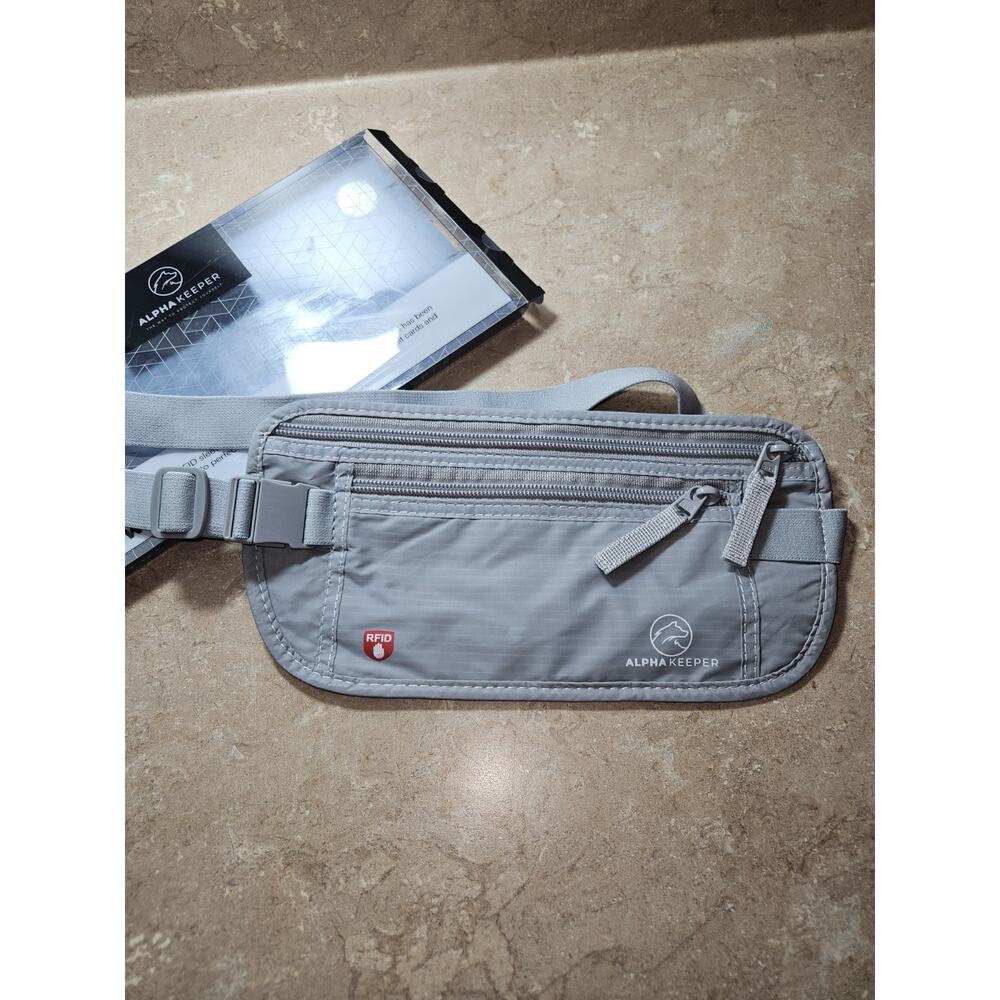 Alpha Keeper RFID Money Travel Belt Passport Holder‎ Fanny Pack Silver New